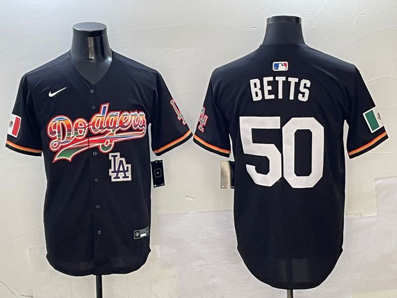 Men Los Angeles Dodgers #50 Betts Black rainbow Nike 2025 MLB Jersey style 10